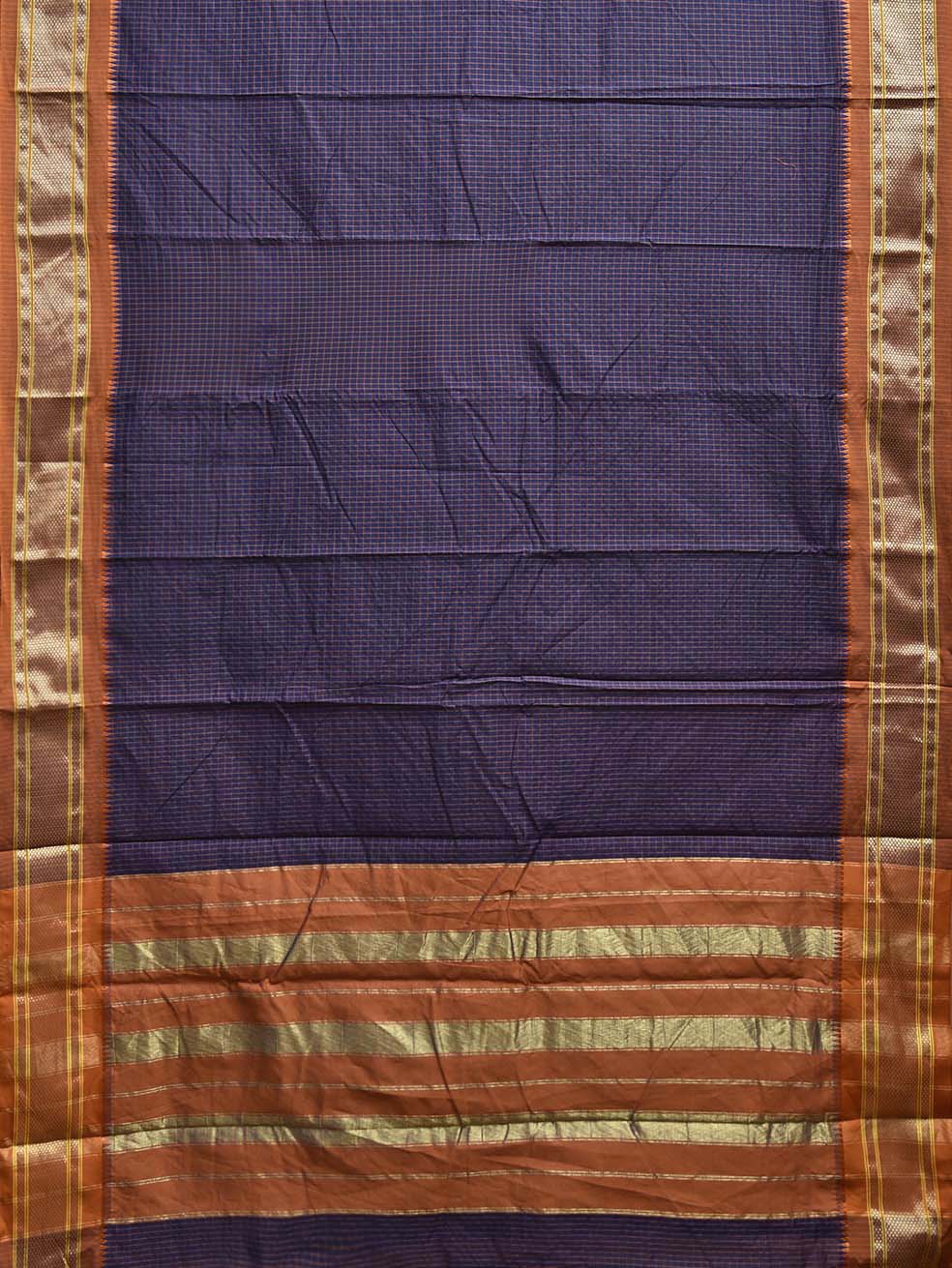 Dark Blue and Mustard Bamboo Cotton Saree with Checks Design No Blouse bc0780