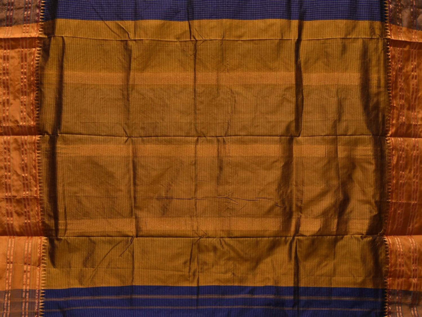 Dark Blue and Mustard Narayanpet Silk Handloom Saree with Checks Design No Blouse np0439