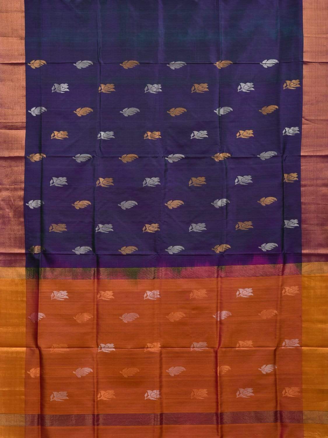 Dark Blue and Mustard Uppada Silk Handloom Saree with Body Buta Design u1783