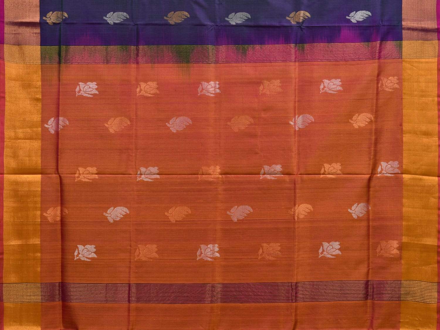 Dark Blue and Mustard Uppada Silk Handloom Saree with Body Buta Design u1783