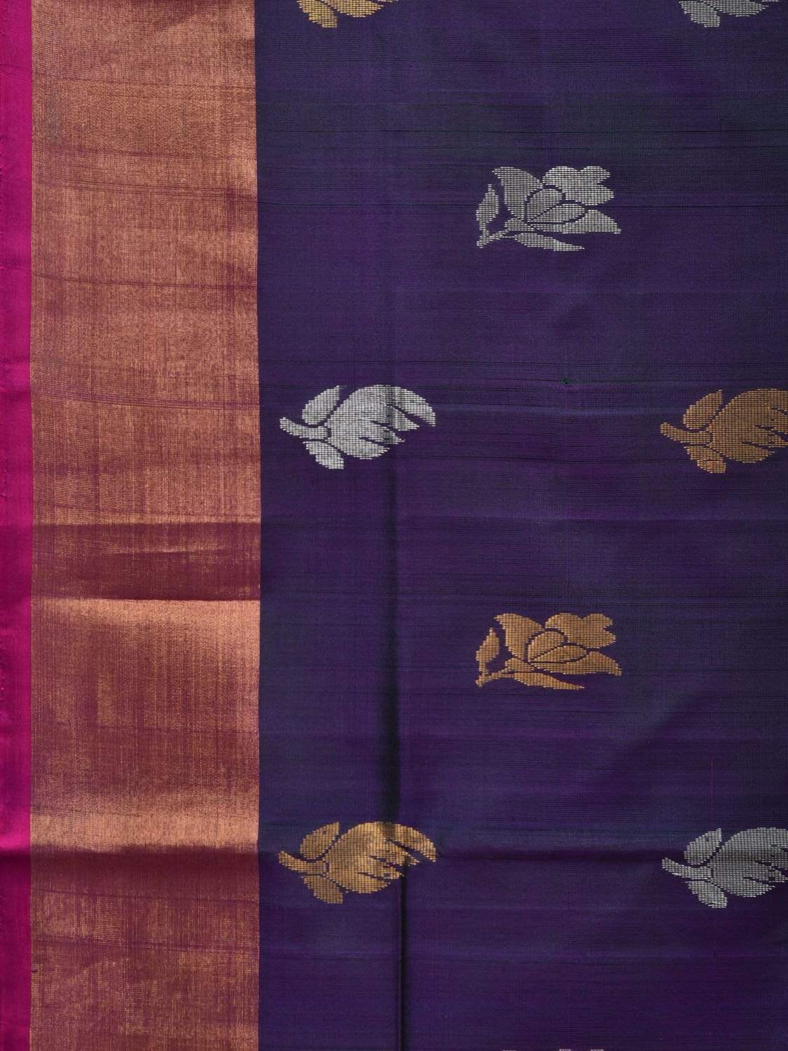 Dark Blue and Mustard Uppada Silk Handloom Saree with Body Buta Design u1783