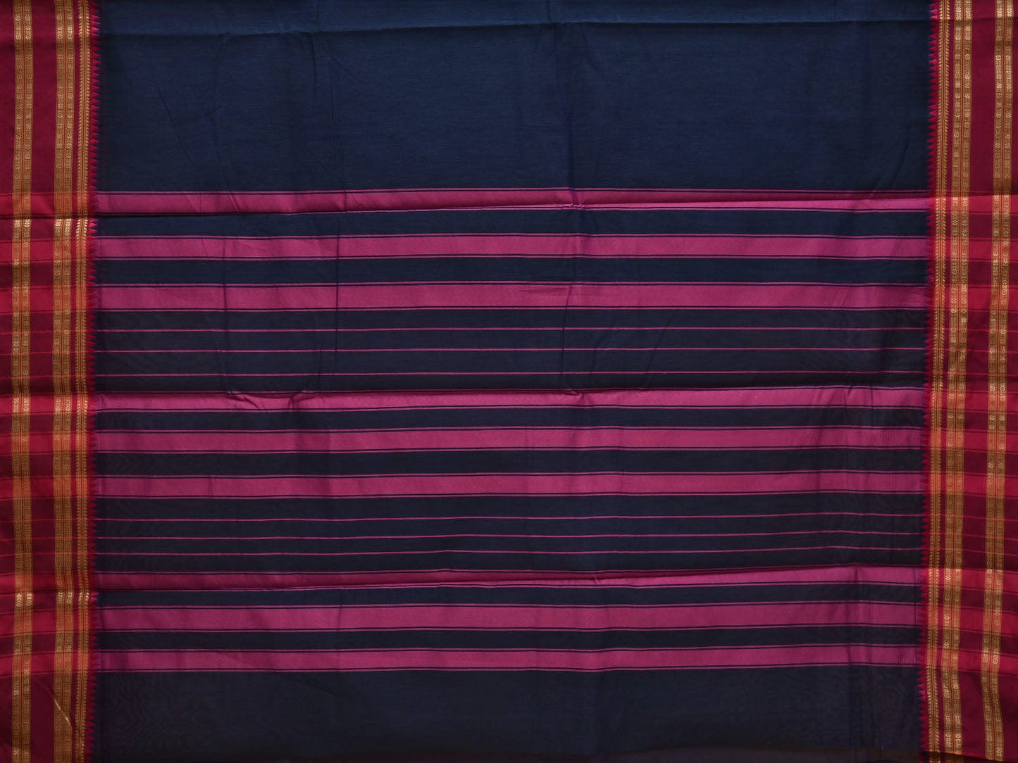 Dark Blue and Pink Bamboo Cotton Plain Saree with Border Design bc0067