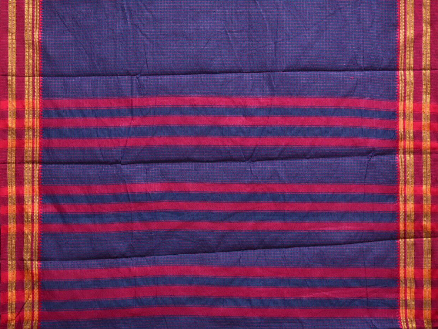 Dark Blue and Pink Bamboo Cotton Saree with Checks Design No Blouse bc0286