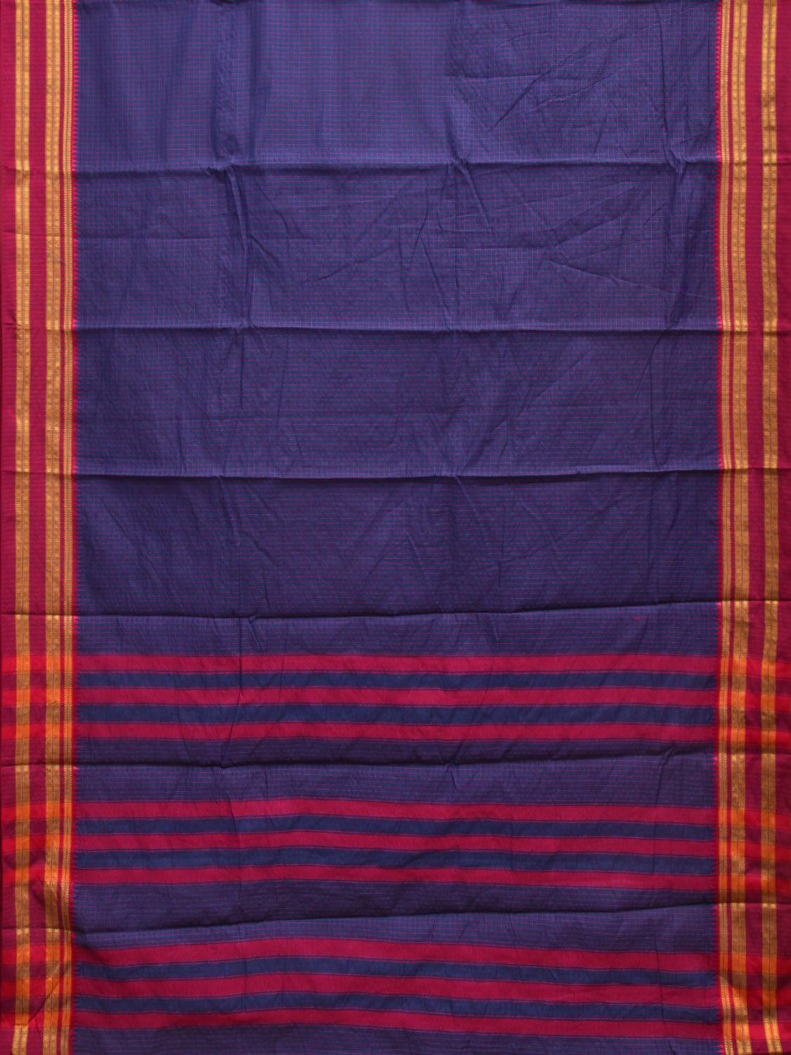 Dark Blue and Pink Bamboo Cotton Saree with Checks Design No Blouse bc0286