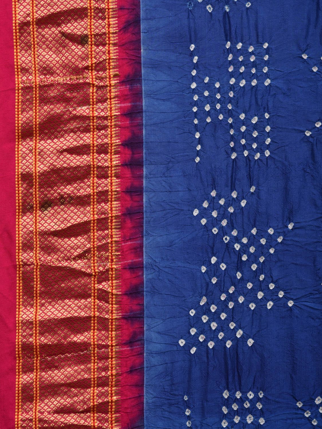 Dark Blue and Pink Bandhani Paithani Silk Handloom Saree with Pallu Design bn0454