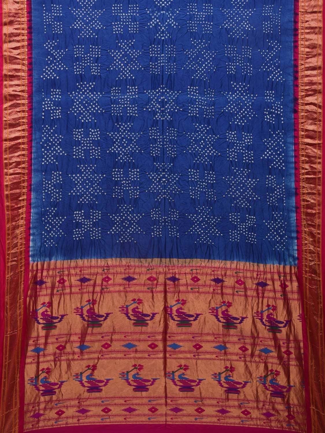 Dark Blue and Pink Bandhani Paithani Silk Handloom Saree with Pallu Design bn0454