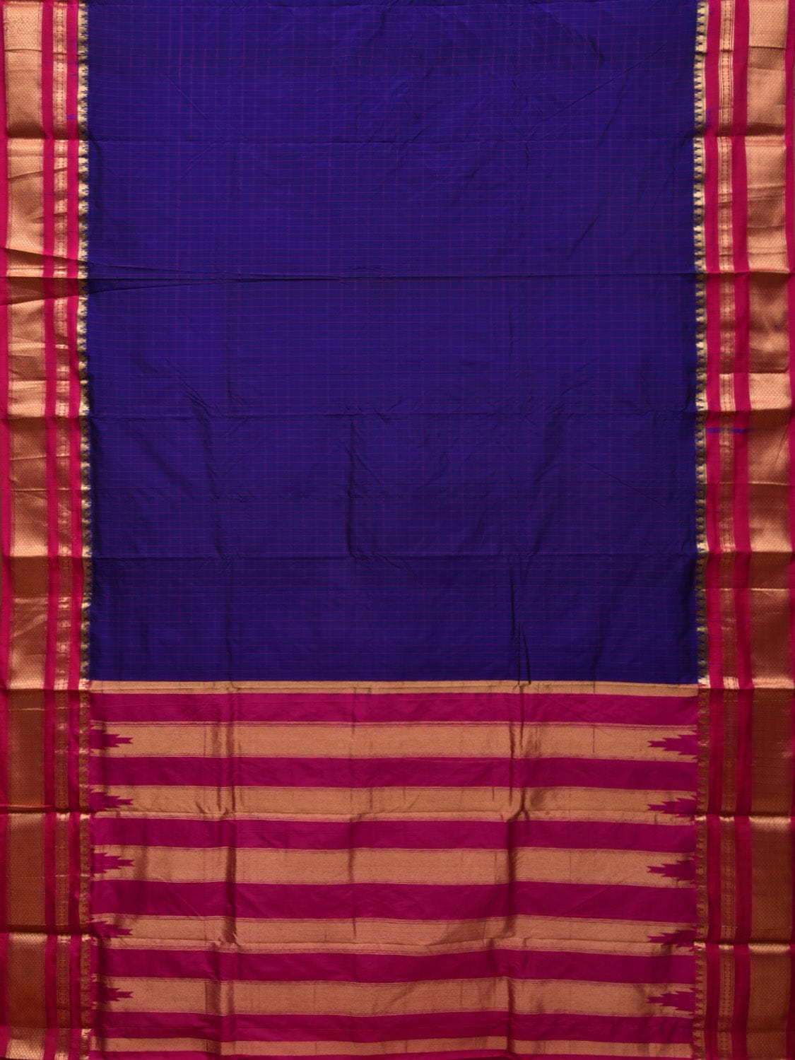 Dark Blue and Pink Gadwal Silk Handloom Saree with Checks Design g0318