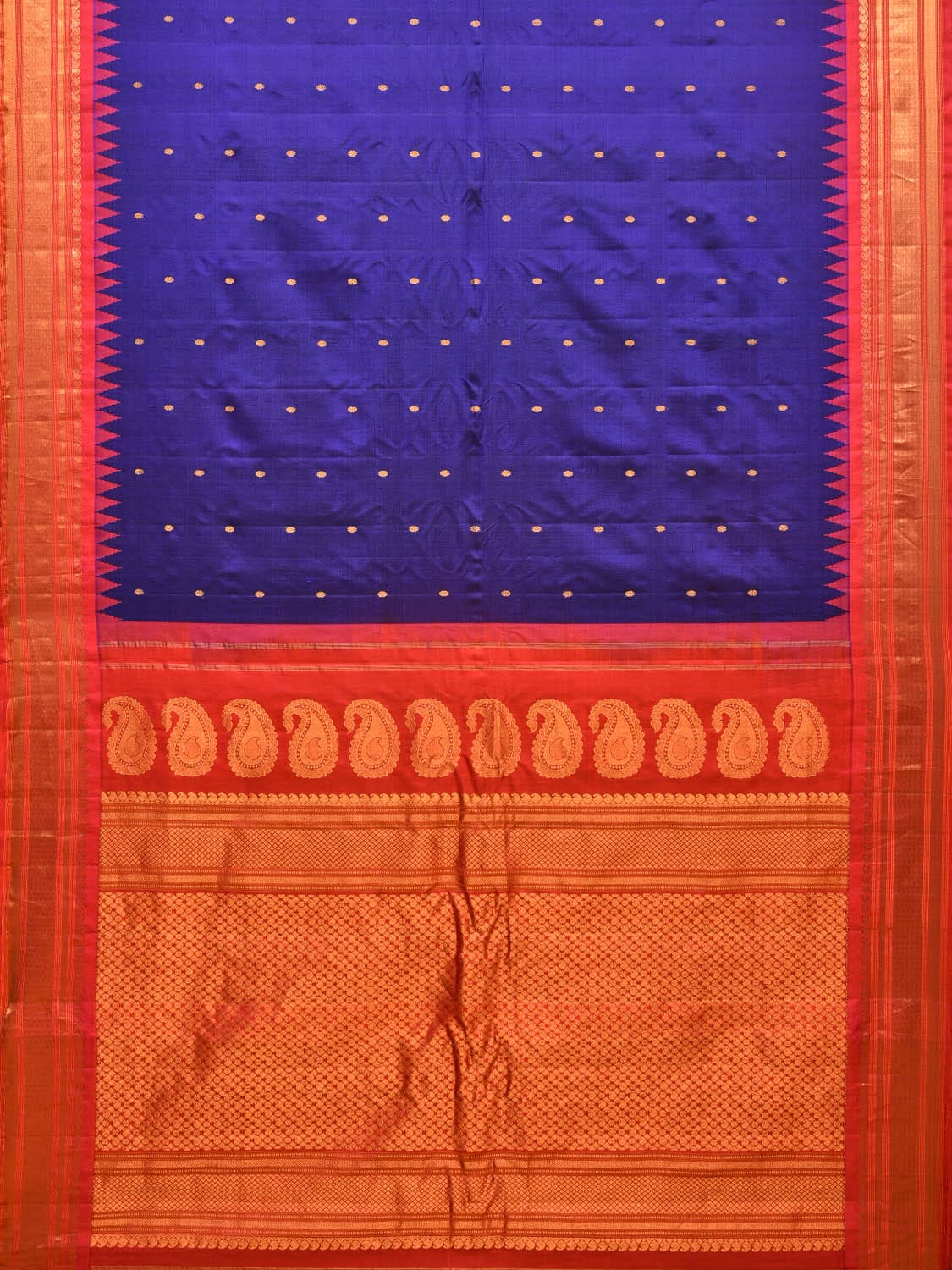 Dark Blue and Pink Gadwal Silk Handloom Saree with Mango Pallu Design g0334