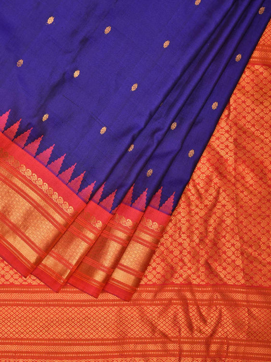 Dark Blue and Pink Gadwal Silk Handloom Saree with Mango Pallu Design g0334