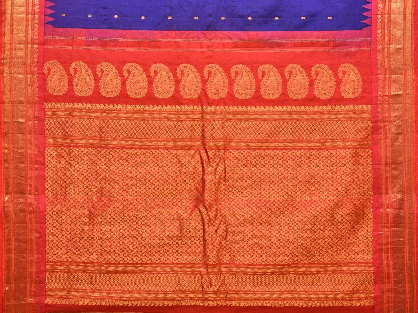 Dark Blue and Pink Gadwal Silk Handloom Saree with Mango Pallu Design g0334