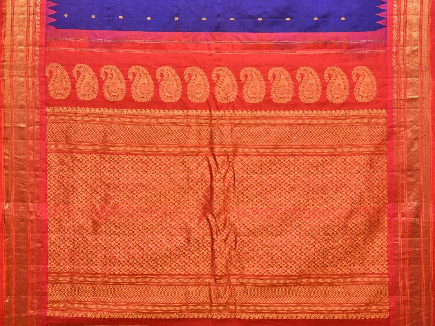 Dark Blue and Pink Gadwal Silk Handloom Saree with Mango Pallu Design g0334