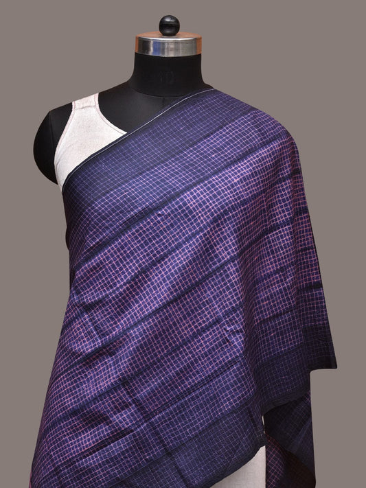 Dark Blue and Pink Shibori Silk Handloom Stole with Checks Design ds3537