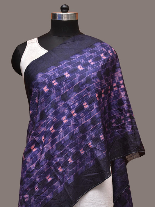 Dark Blue and Pink Shibori Silk Handloom Stole with Zig-Zag Design ds3536