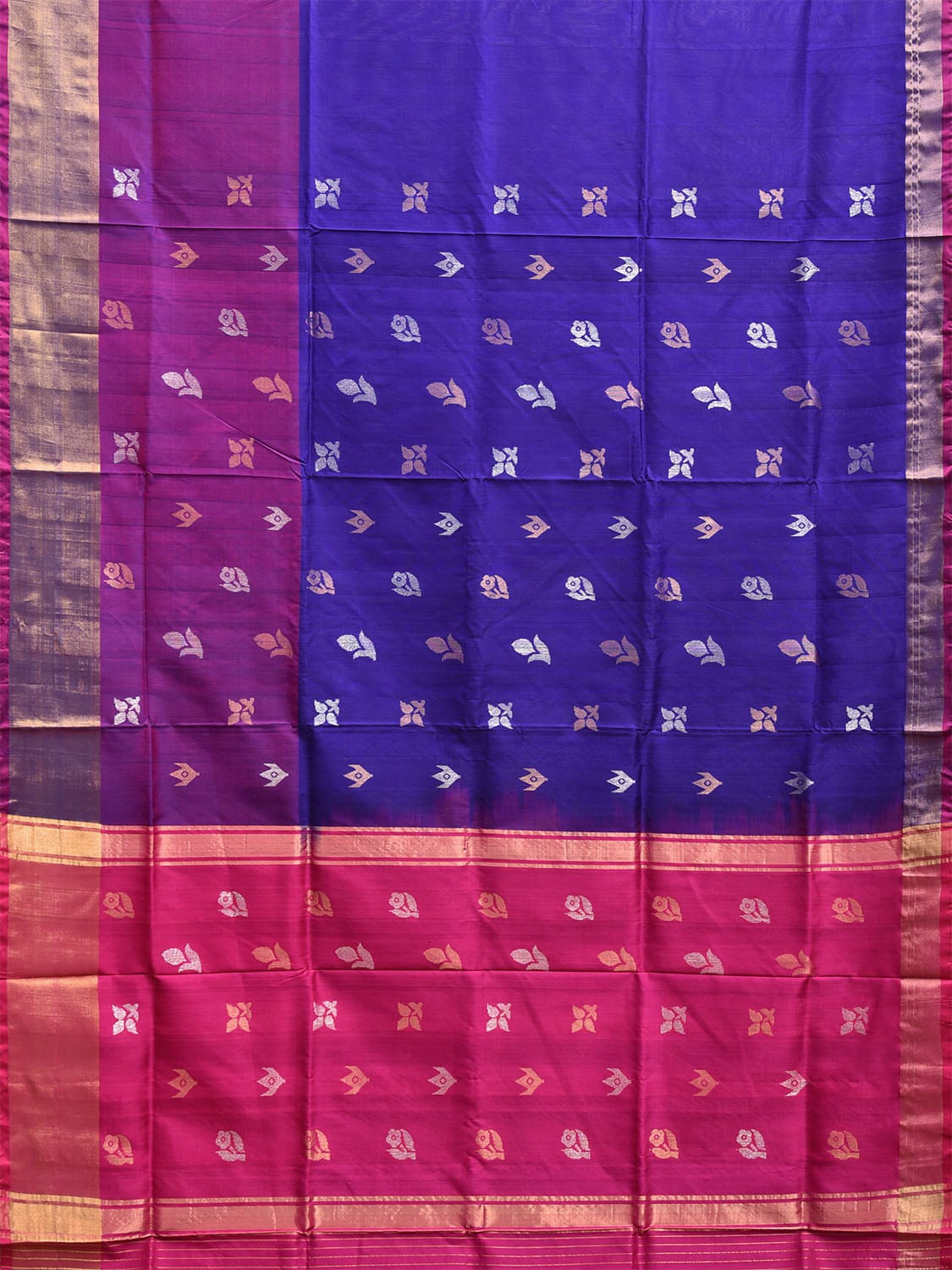 Dark Blue and Pink Uppada Silk Handloom Saree with Body Buta Design u2309