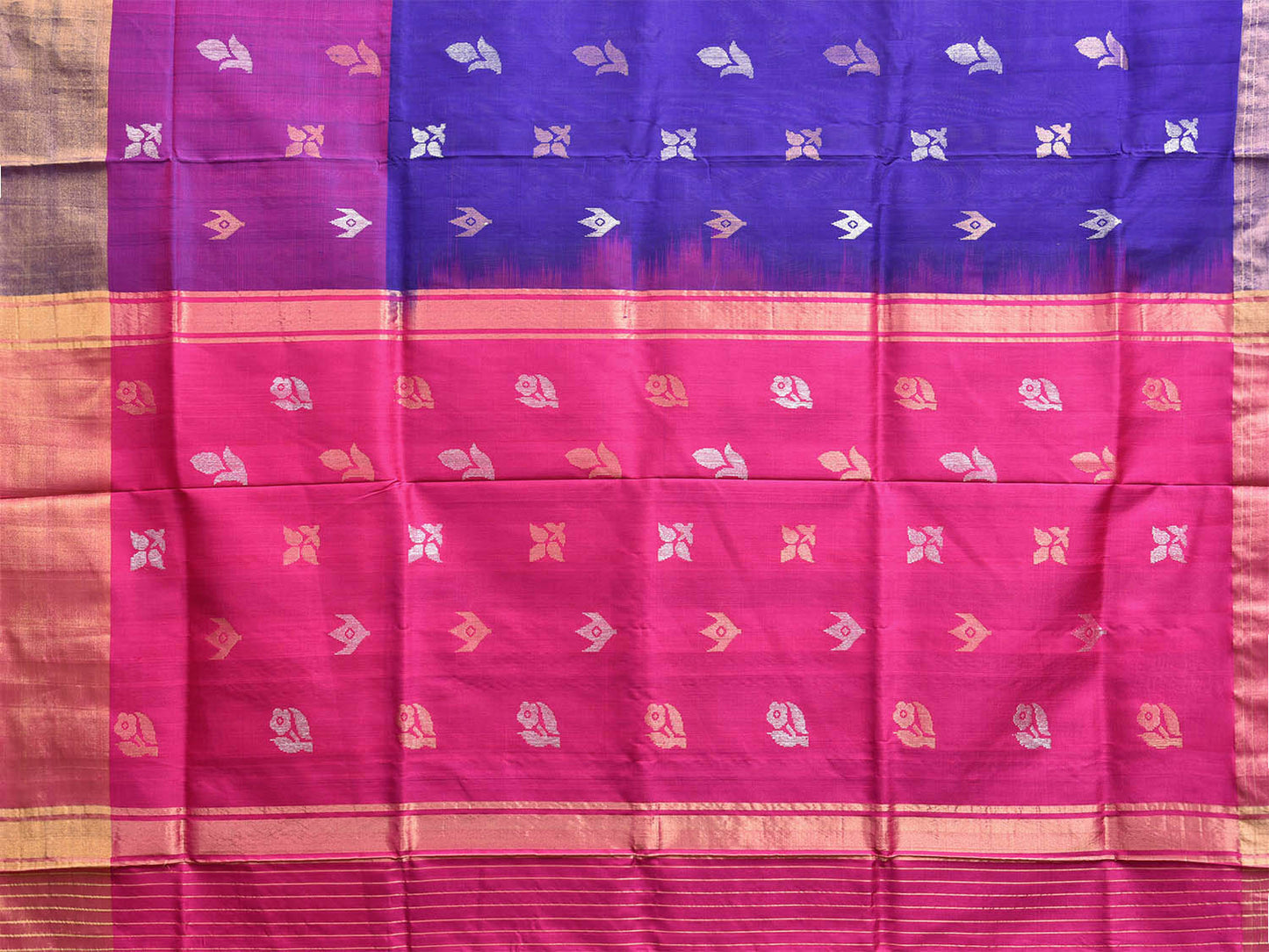 Dark Blue and Pink Uppada Silk Handloom Saree with Body Buta Design u2309