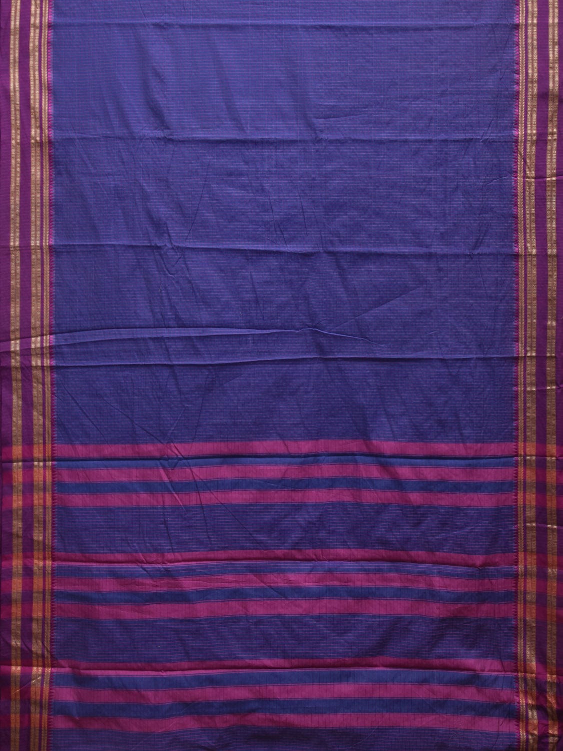 Dark Blue and Purple Bamboo Cotton Saree with Checks Design No Blouse bc0346