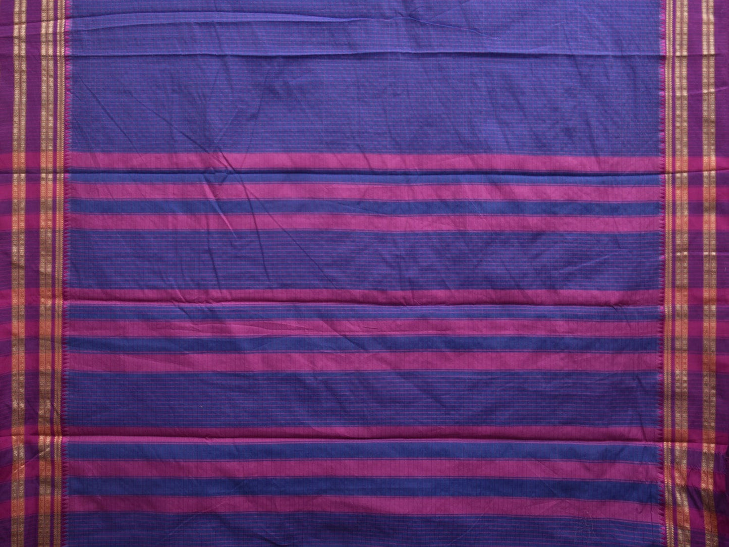 Dark Blue and Purple Bamboo Cotton Saree with Checks Design No Blouse bc0346