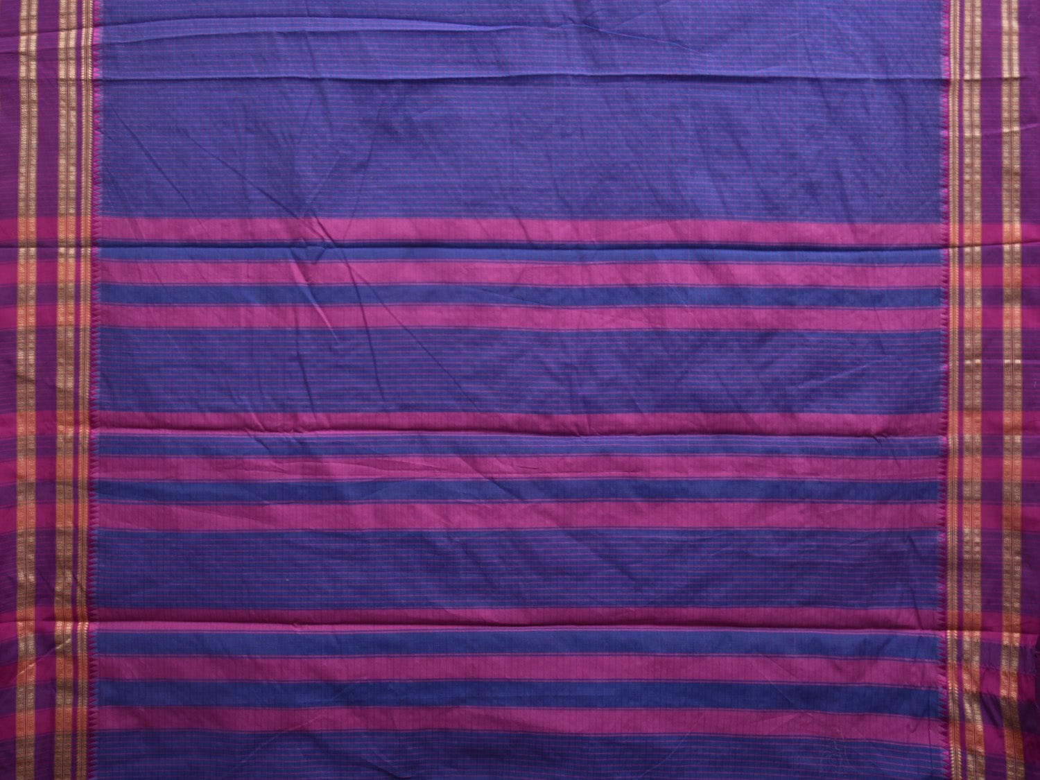 Dark Blue and Purple Bamboo Cotton Saree with Checks Design No Blouse bc0346