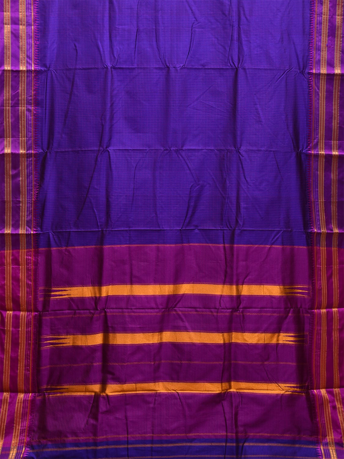 Dark Blue and Purple Narayanpet Silk Handloom Saree with Checks Design No Blouse np1035