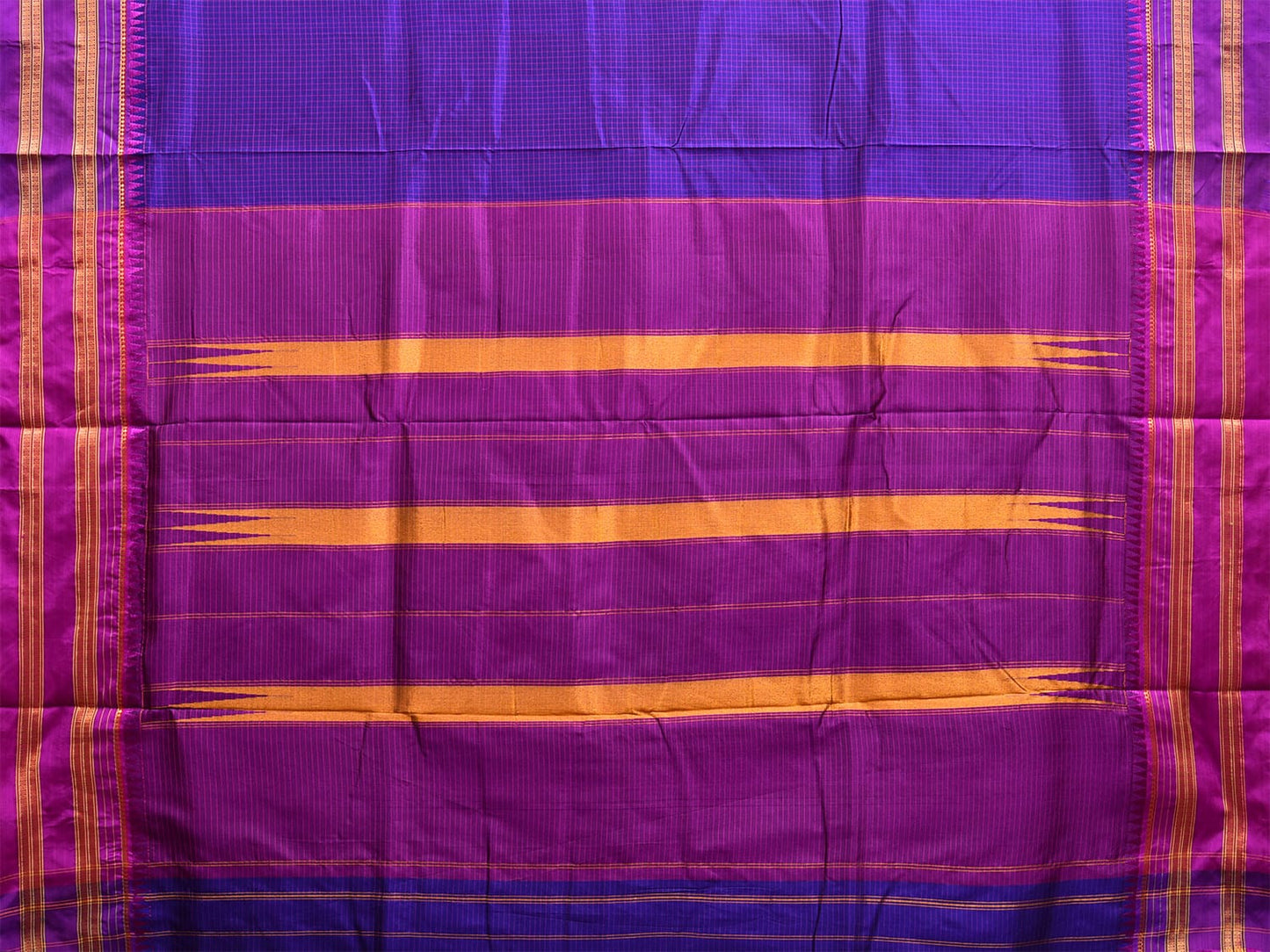 Dark Blue and Purple Narayanpet Silk Handloom Saree with Checks Design No Blouse np1035
