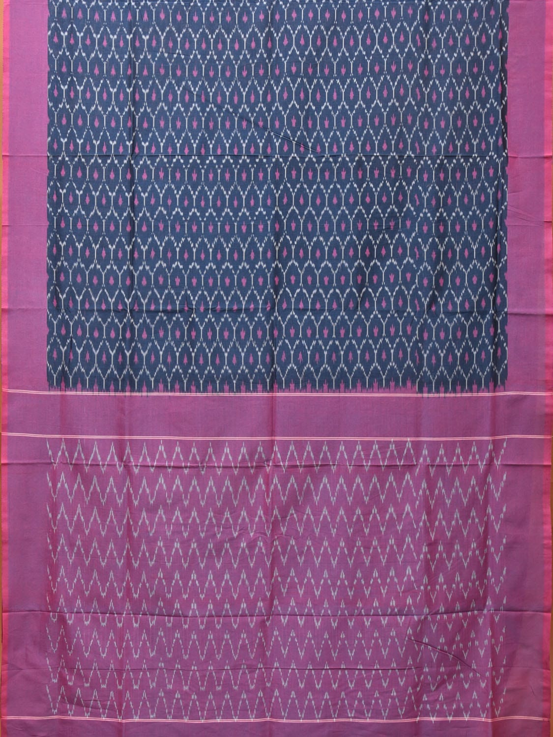 Dark Blue and Purple Pcohampally Single Ikat Cotton Handloom Saree with Grill Design No Blouse i0750
