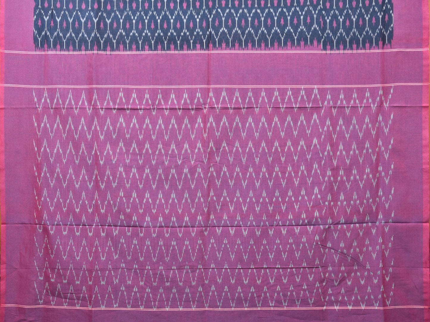 Dark Blue and Purple Pcohampally Single Ikat Cotton Handloom Saree with Grill Design No Blouse i0750