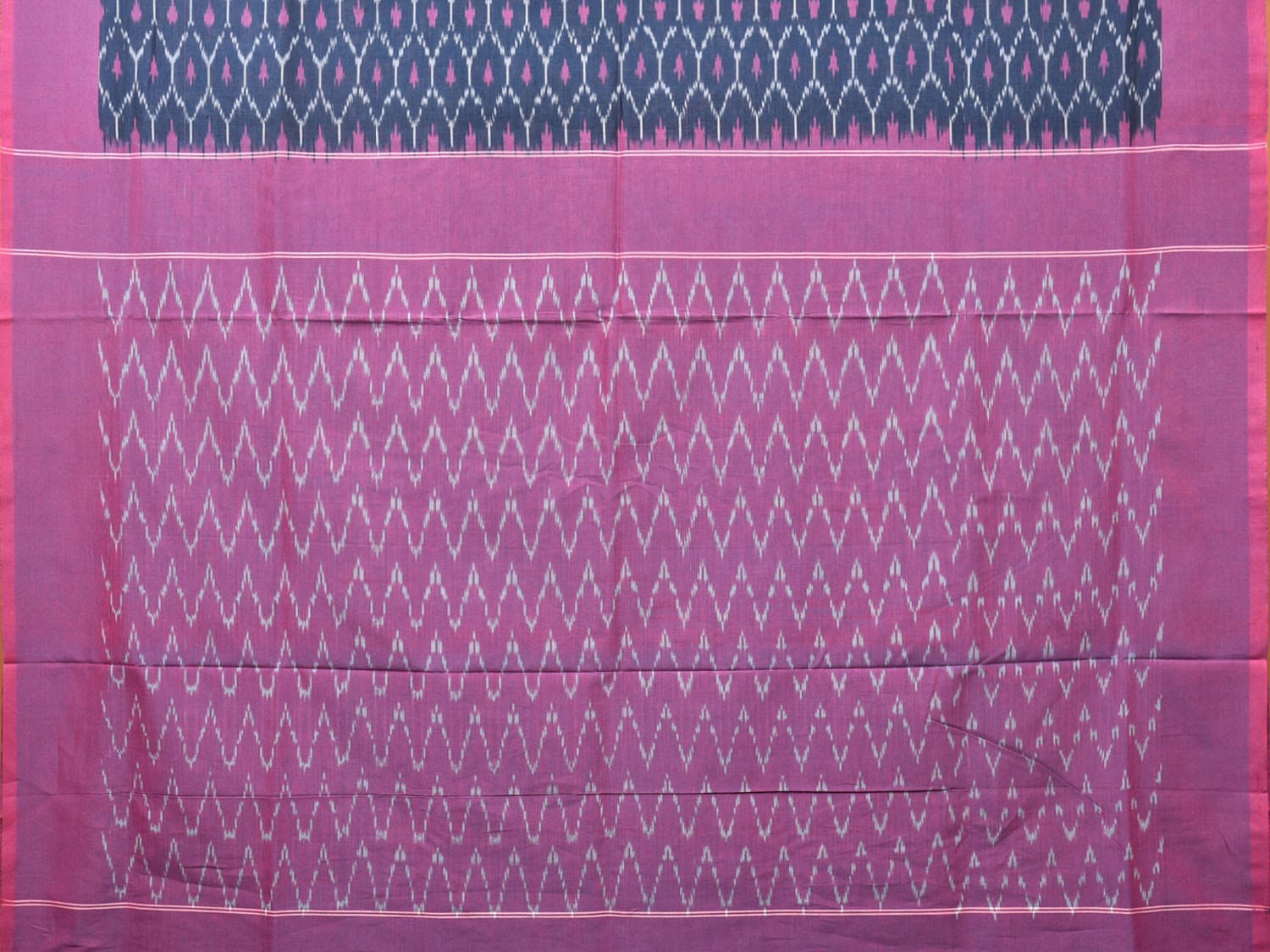 Dark Blue and Purple Pcohampally Single Ikat Cotton Handloom Saree with Grill Design No Blouse i0750