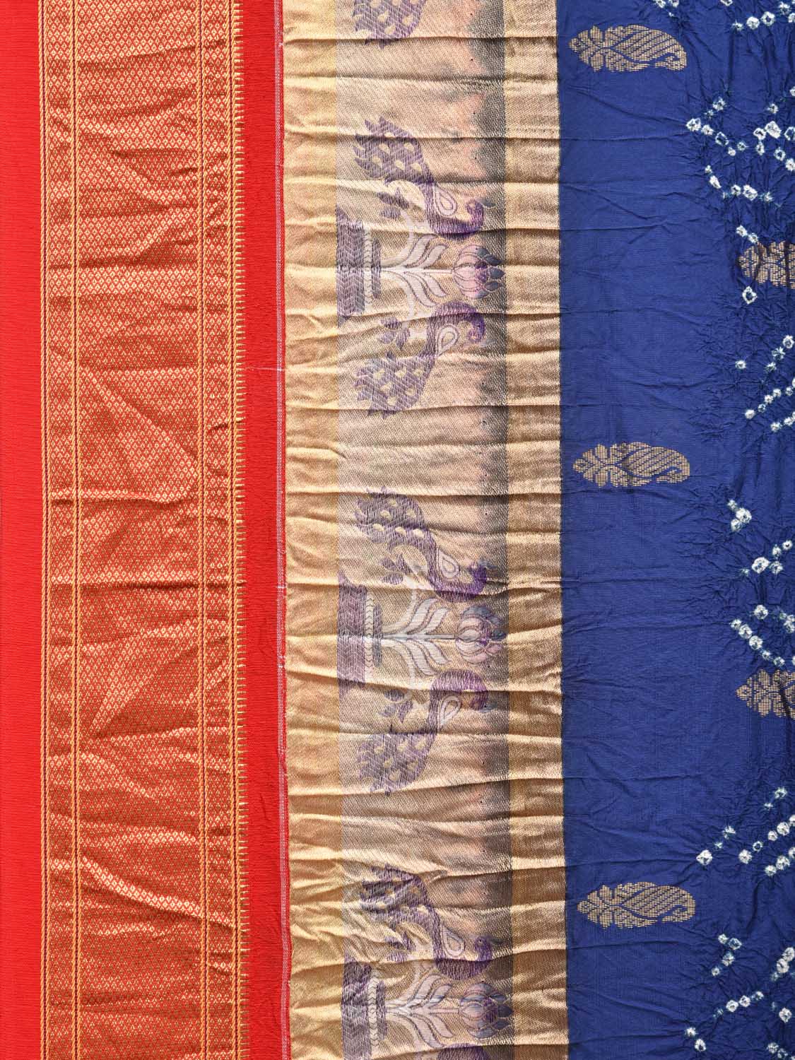 Dark Blue and Red Bandhani Paithani Silk Handloom Saree with Buta Design bn0193