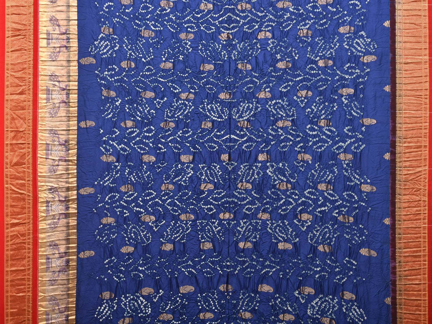 Dark Blue and Red Bandhani Paithani Silk Handloom Saree with Buta Design bn0193