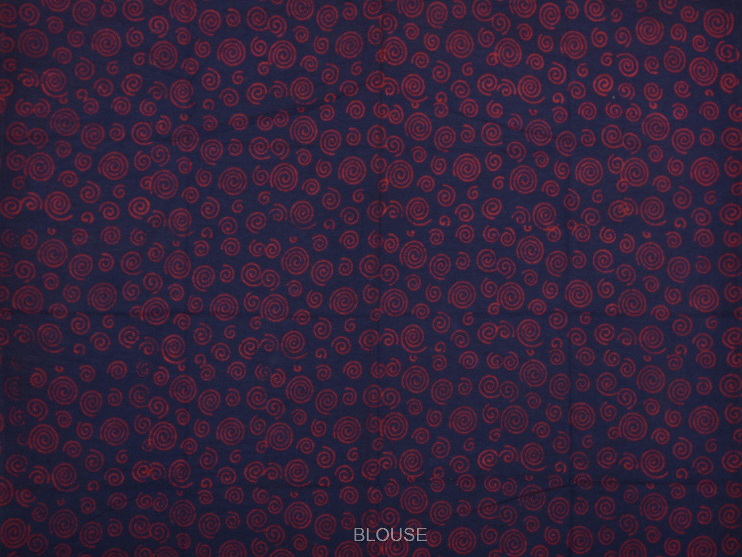 Dark Blue and Red Block Print Cotton Saree with Body Buta and Pallu Design o0541