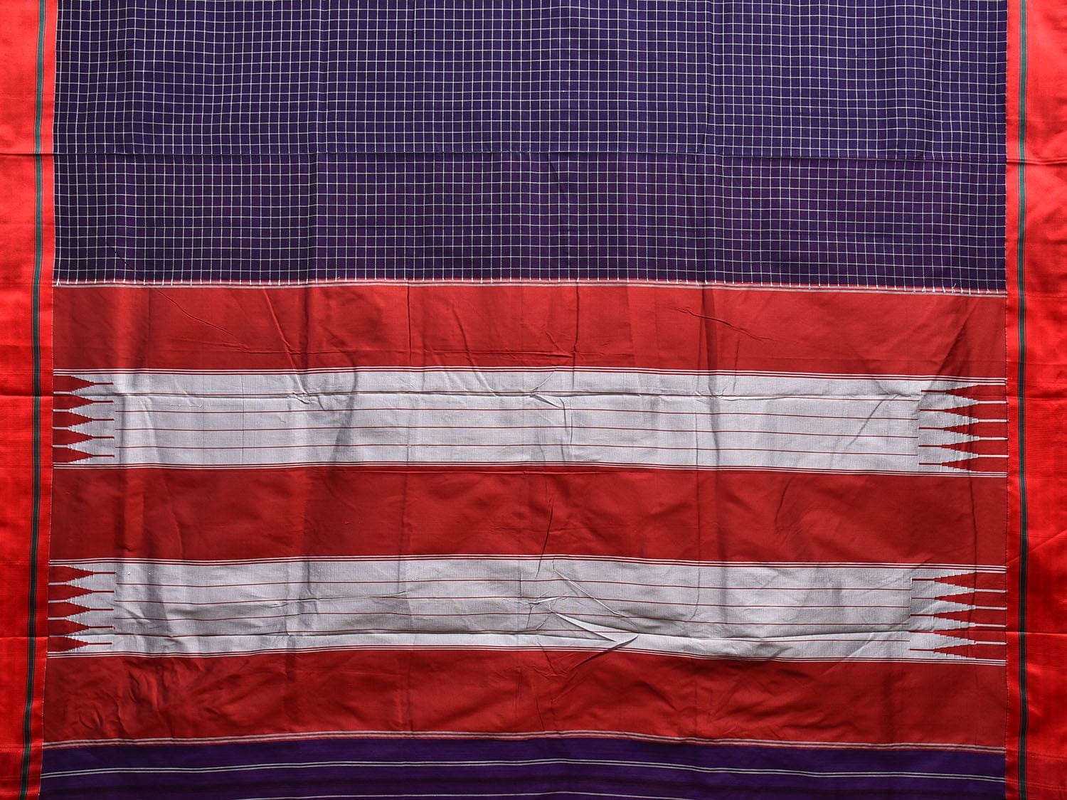 Dark Blue and Red ilkal Cotton Viscose Saree with Checks Design o0528