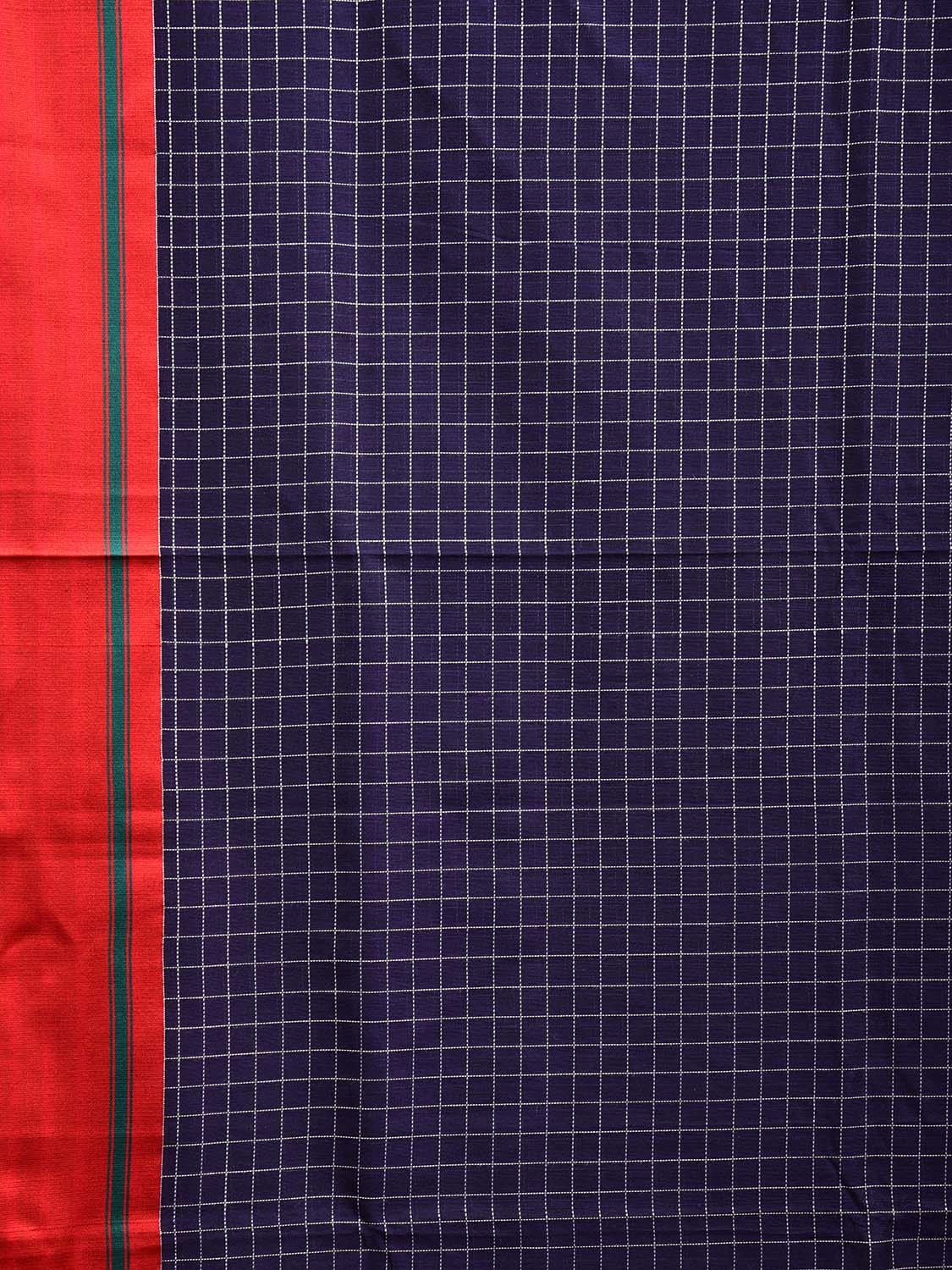 Dark Blue and Red ilkal Cotton Viscose Saree with Checks Design o0528