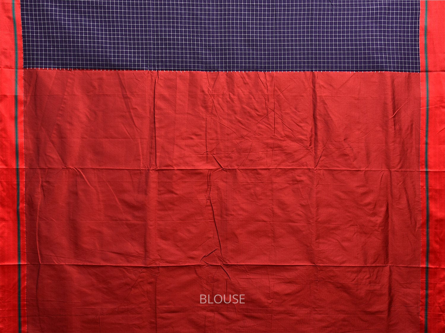 Dark Blue and Red ilkal Cotton Viscose Saree with Checks Design o0528