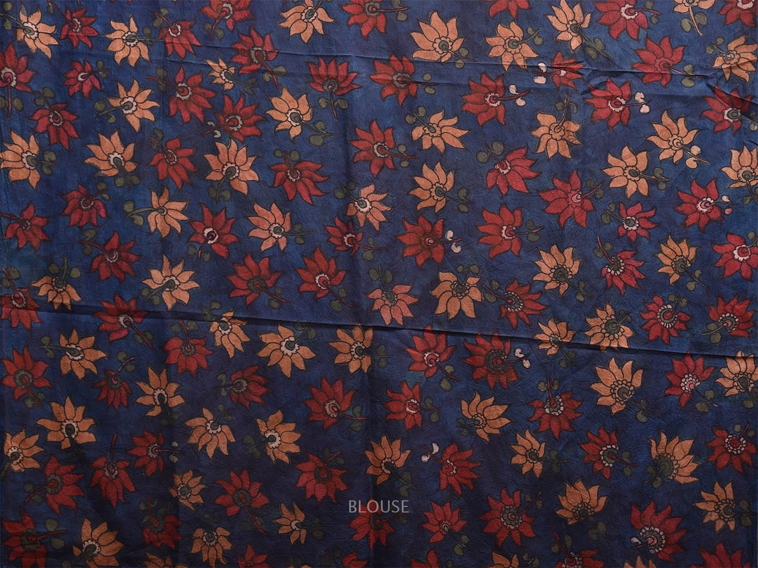 Dark Blue and Red Kalamkari Hand Painted Silk Handloom Saree with Floral and Deers Pallu Design kl0792