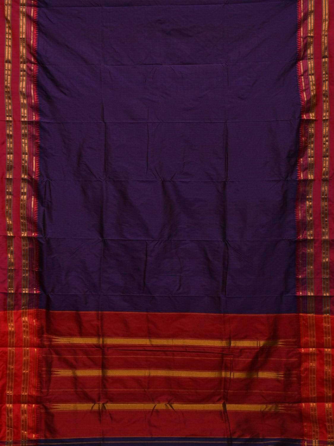 Dark Blue and Red Narayanpet Silk Handloom Saree with Checks Design No Blouse np0443