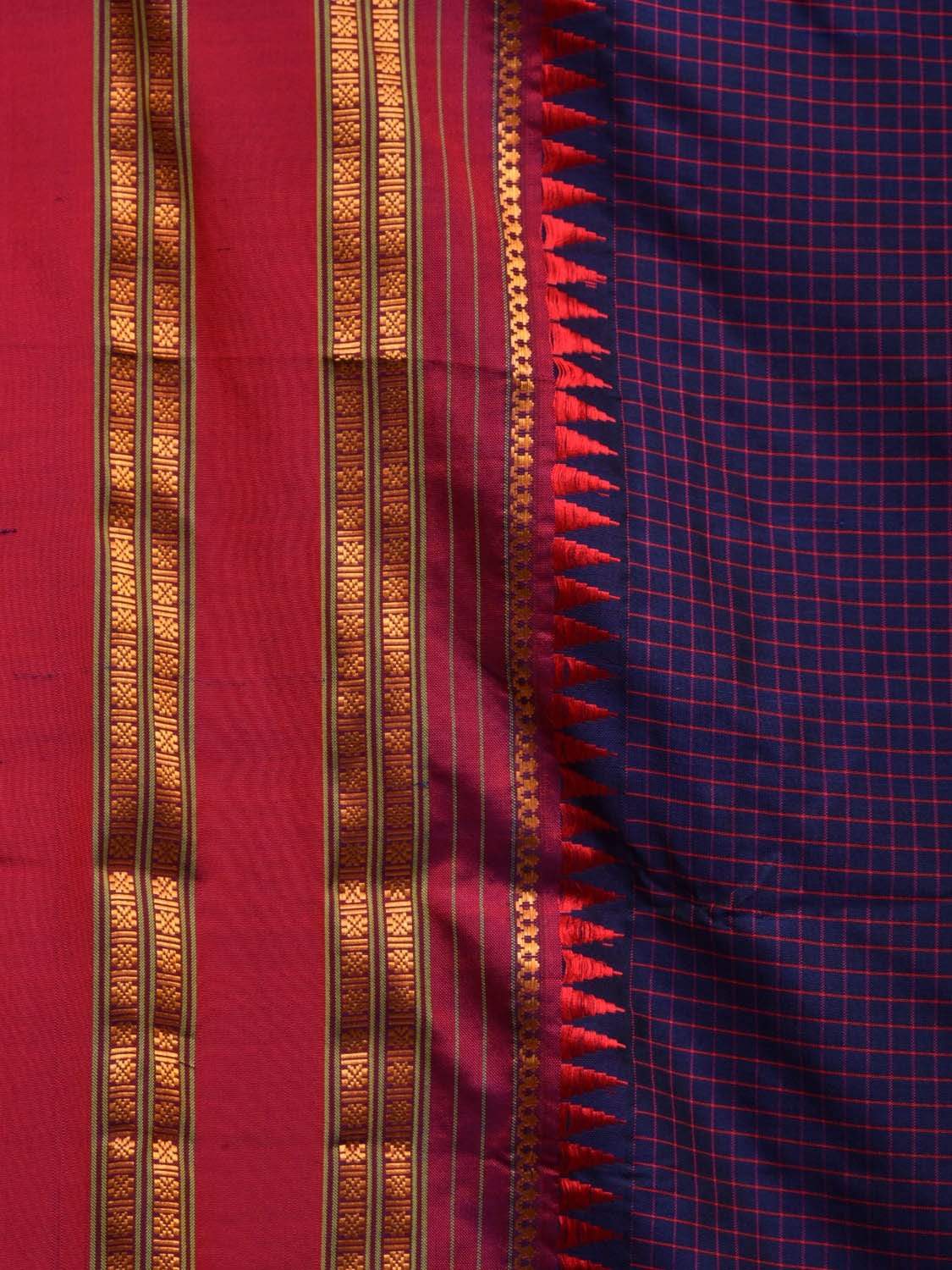 Dark Blue and Red Narayanpet Silk Handloom Saree with Checks Design No Blouse np0443