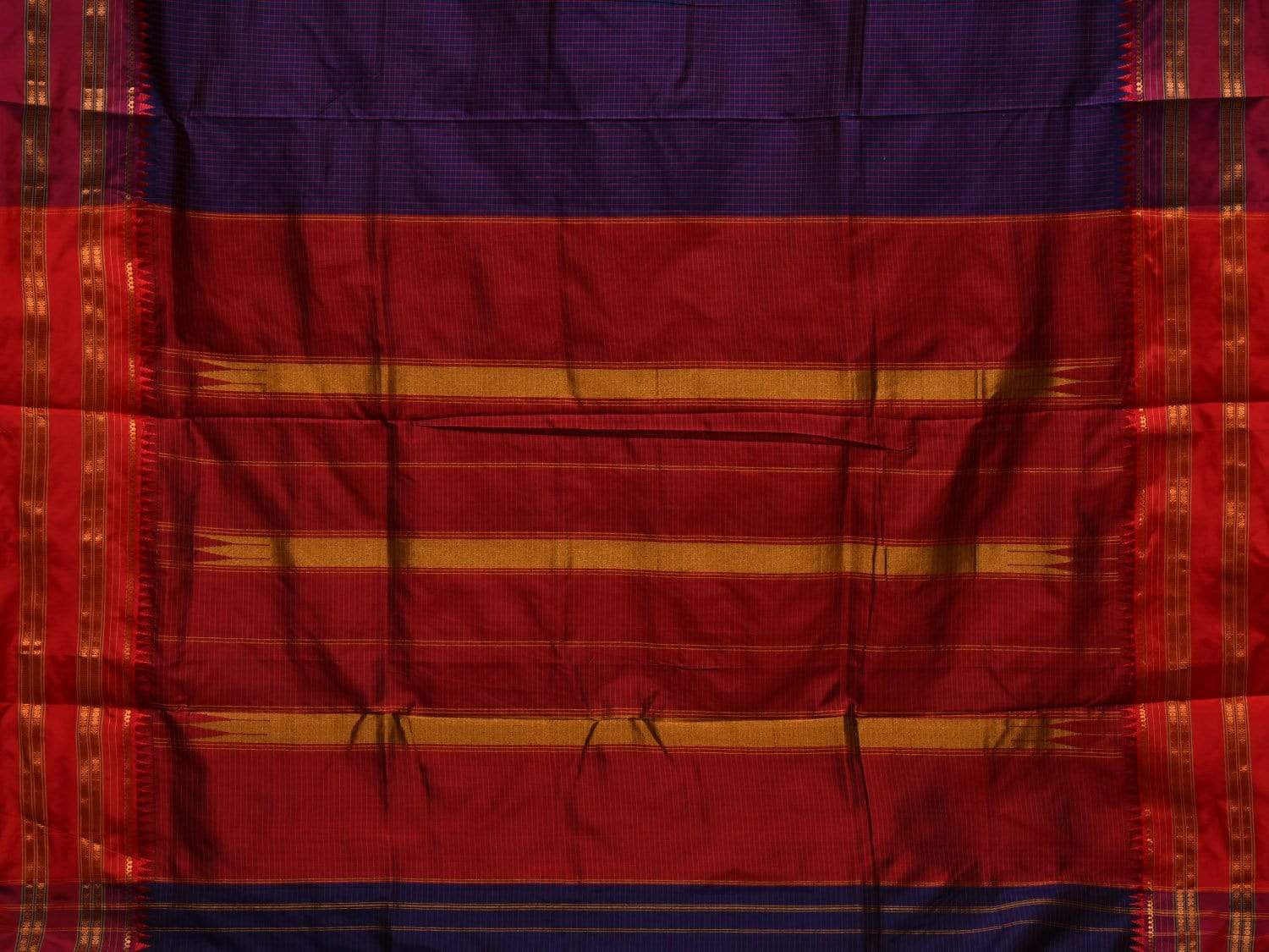 Dark Blue and Red Narayanpet Silk Handloom Saree with Checks Design No Blouse np0443