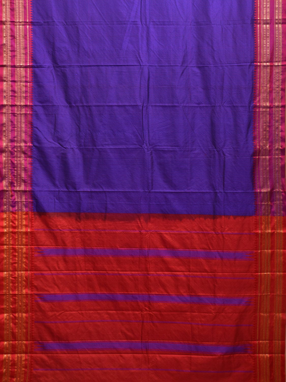 Dark Blue and Red Narayanpet Silk Handloom Saree with Checks Design np0940