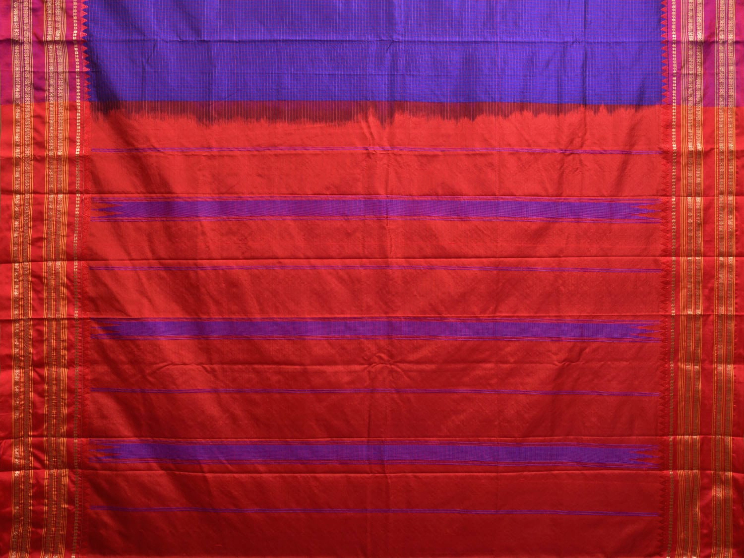 Dark Blue and Red Narayanpet Silk Handloom Saree with Checks Design np0940