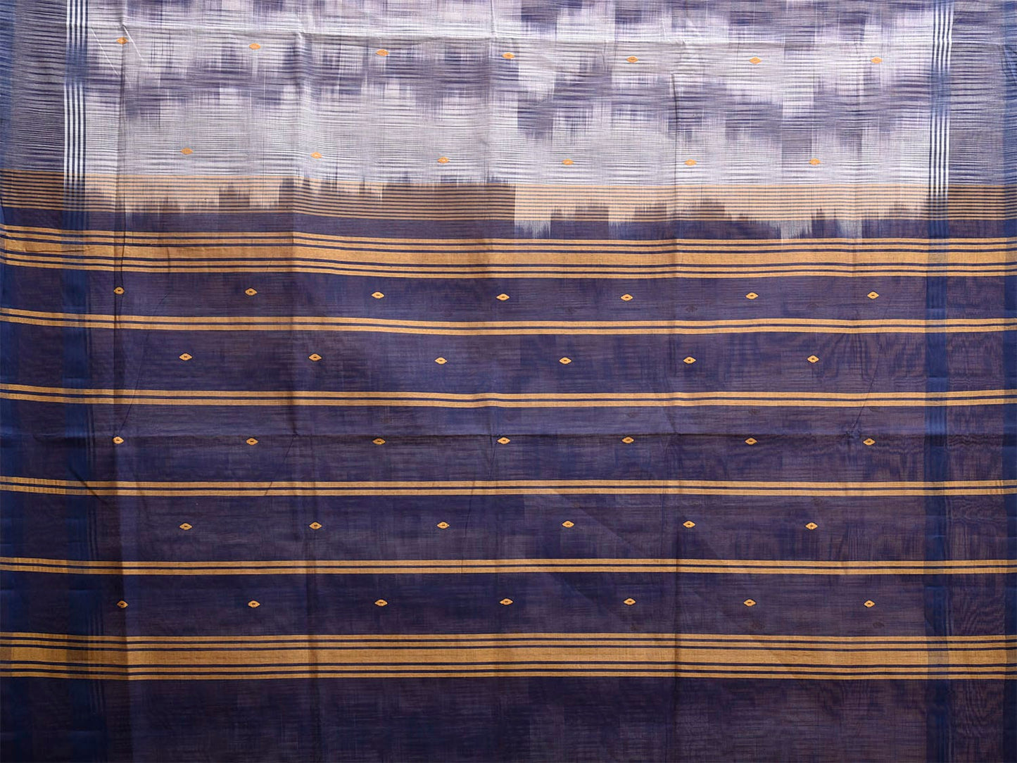 Dark Blue and White Venkatagiri Cotton Saree with Strips Pallu and Ikat Style Design v0131