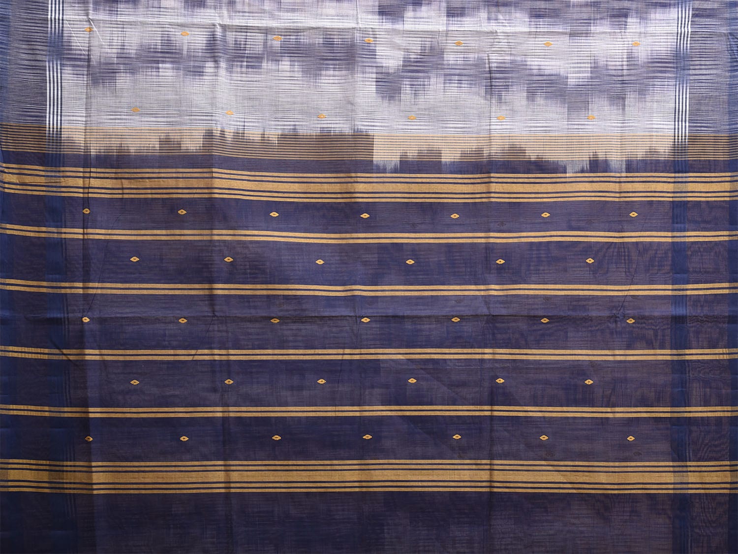 Dark Blue and White Venkatagiri Cotton Saree with Strips Pallu and Ikat Style Design v0131