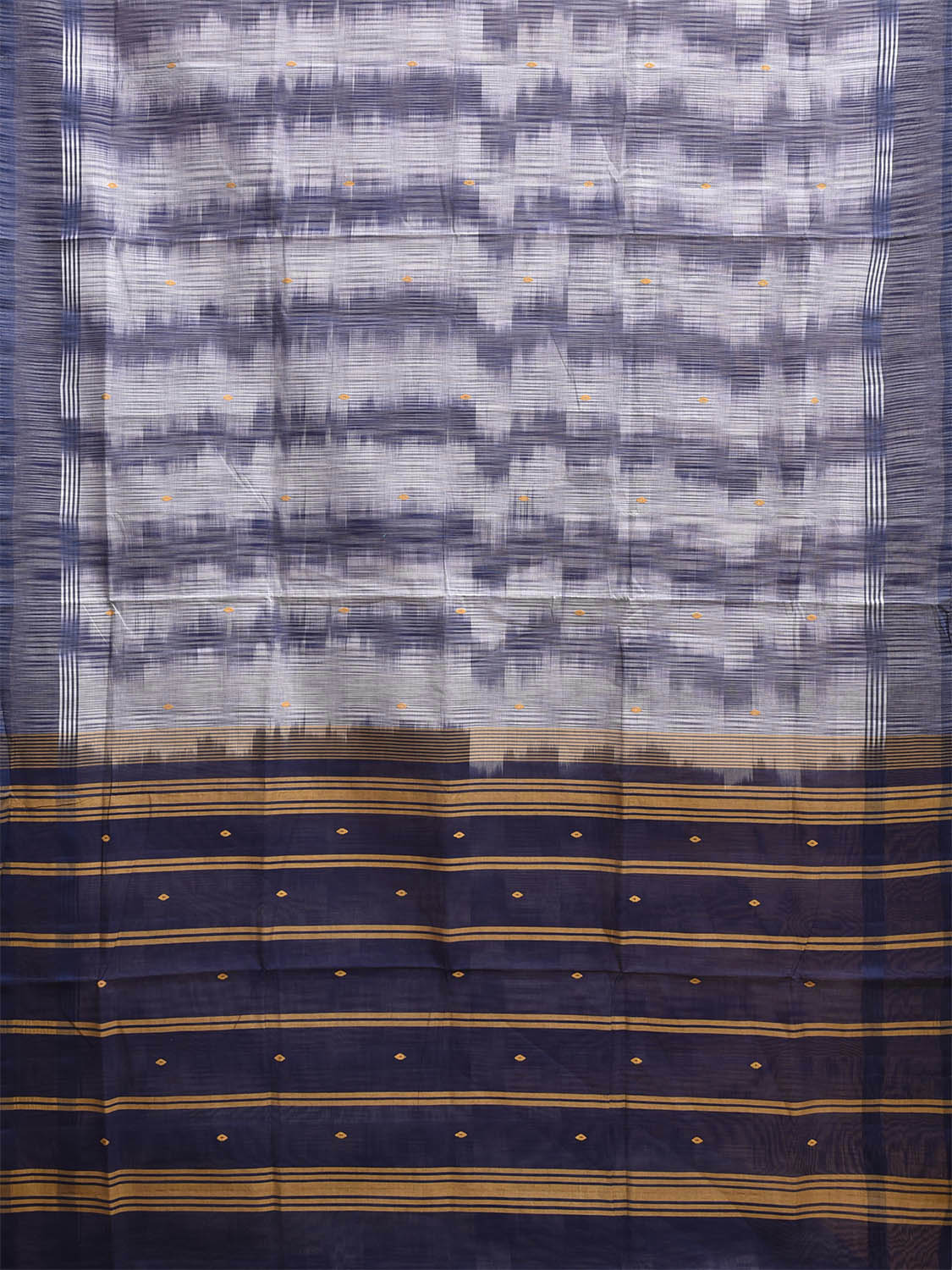 Dark Blue and White Venkatagiri Cotton Saree with Strips Pallu and Ikat Style Design v0131