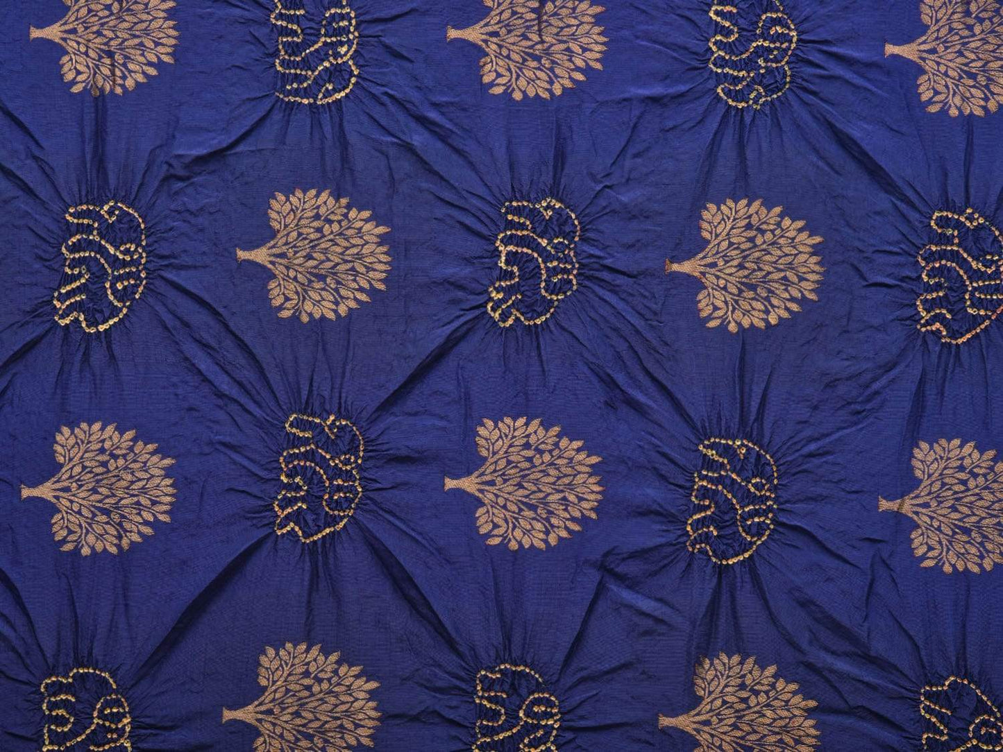 Dark Blue and Yellow Bandhani Kanchipuram Silk Handloom Saree with Tree Buta Design bn0205