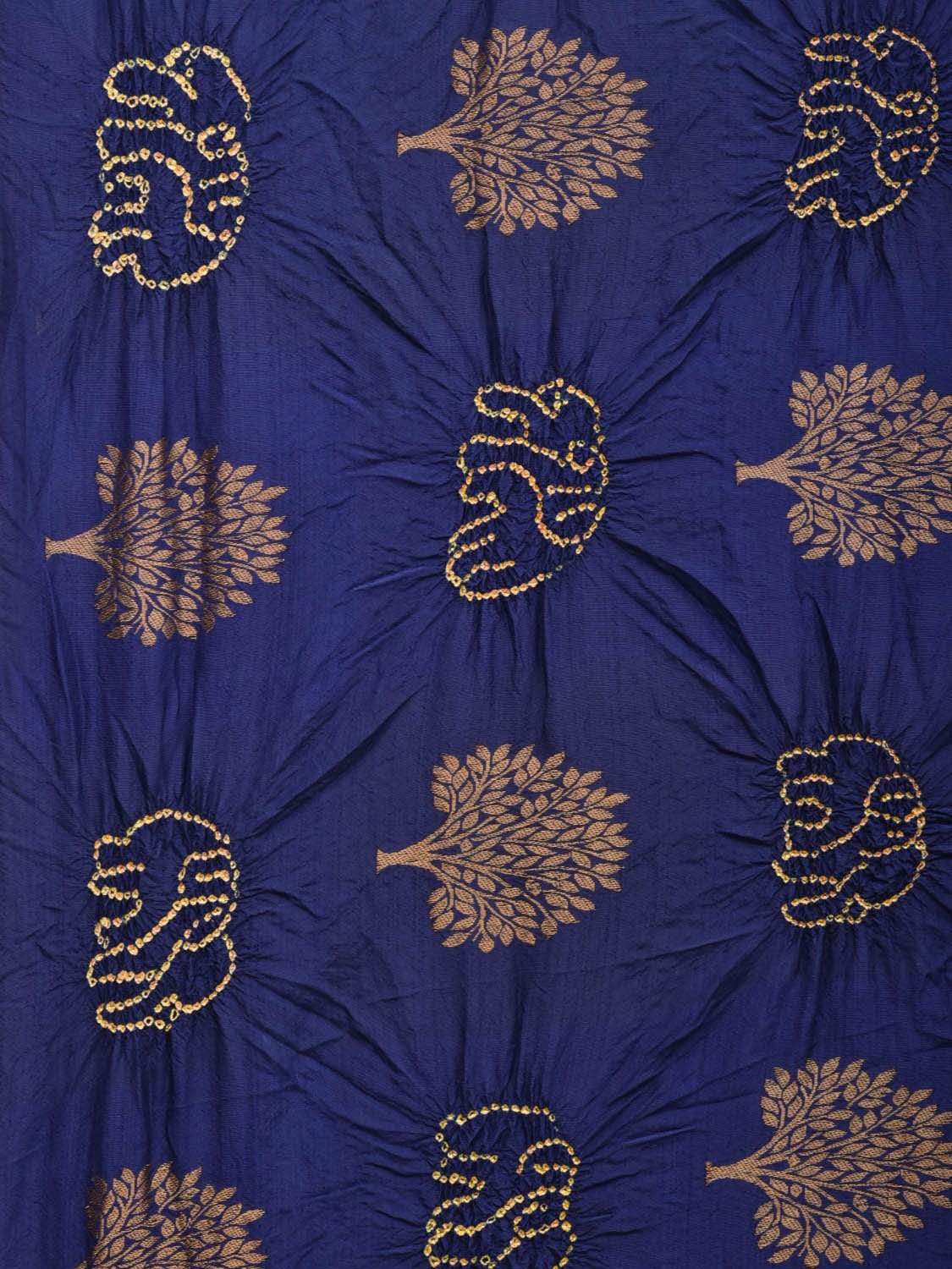 Dark Blue and Yellow Bandhani Kanchipuram Silk Handloom Saree with Tree Buta Design bn0205