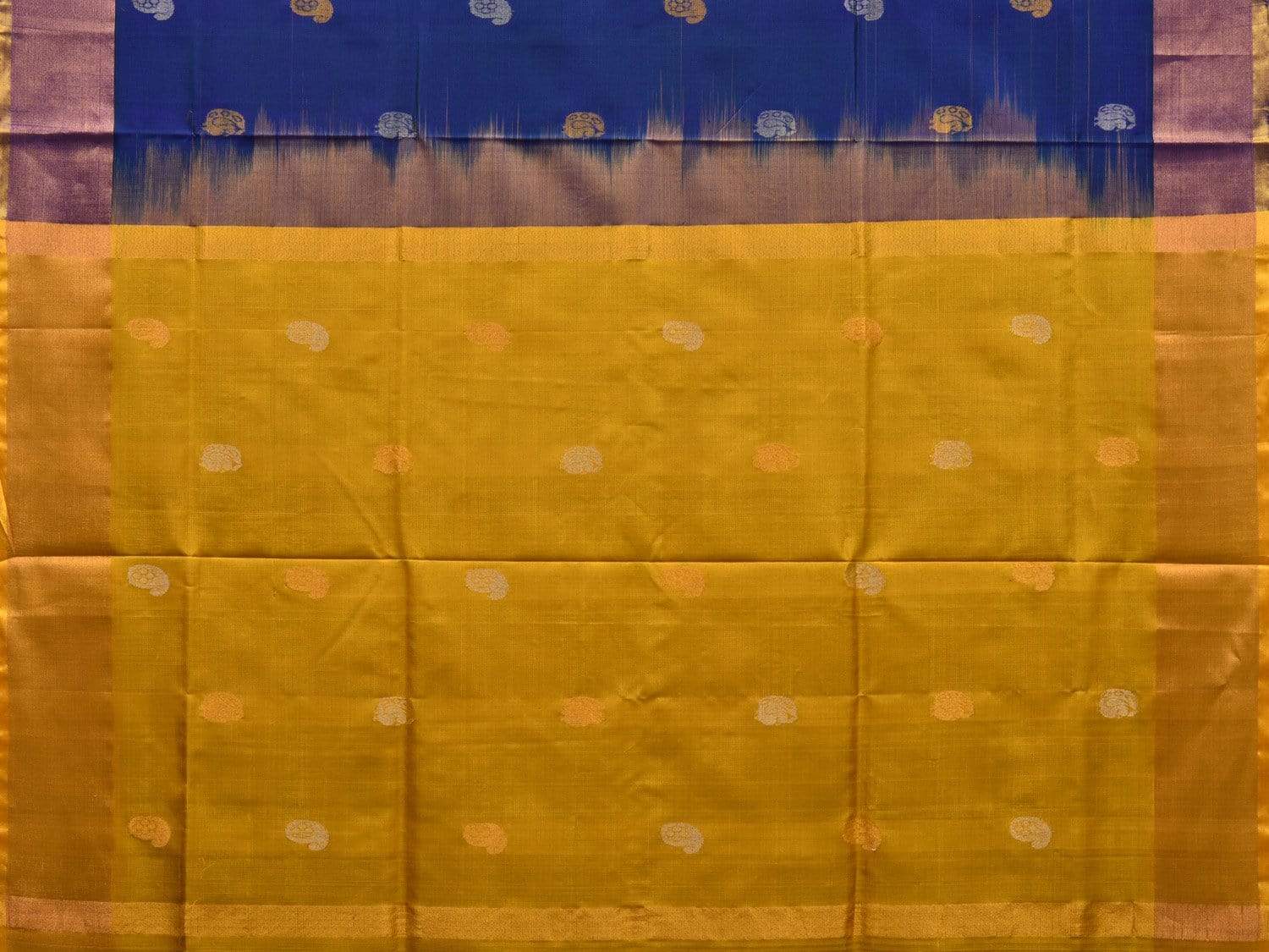 Dark Blue and Yellow Uppada Silk Handloom Saree with Buta and Contrast Pallu Design u1810