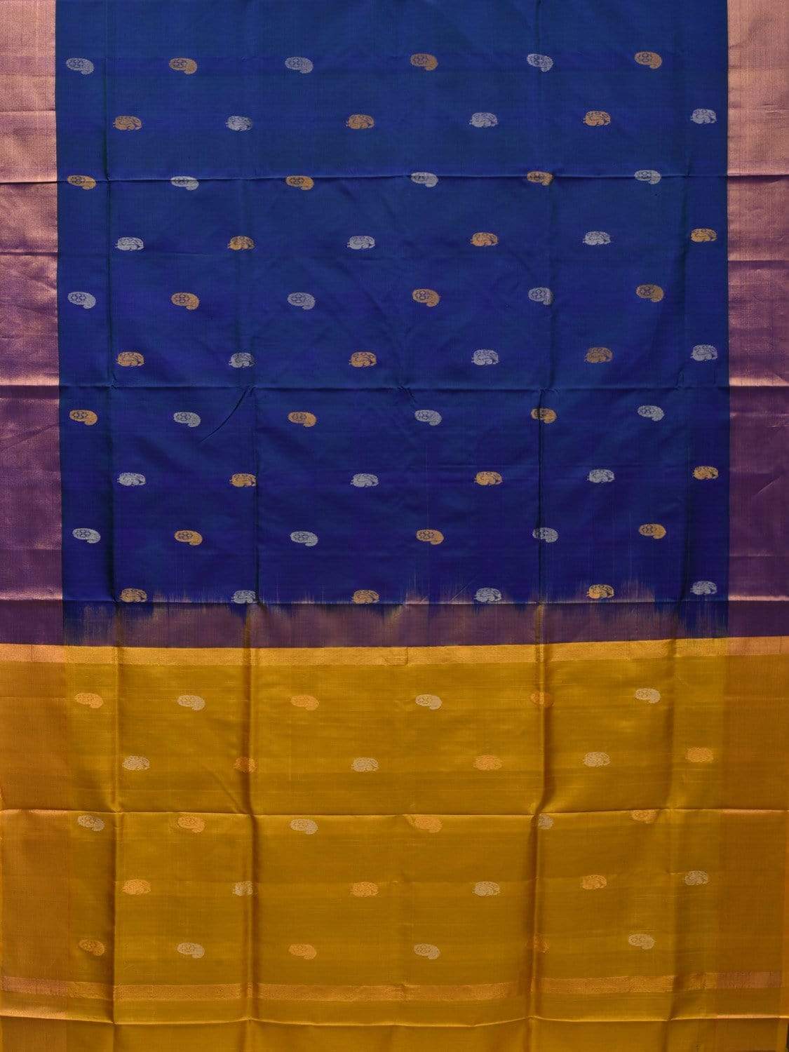 Dark Blue and Yellow Uppada Silk Handloom Saree with Buta and Contrast Pallu Design u1810