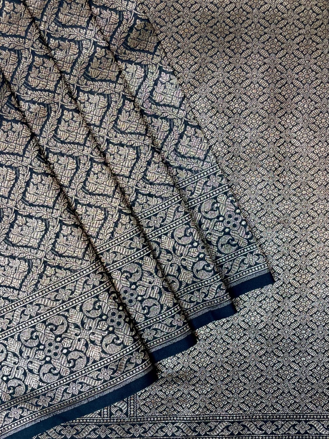 Dark Blue Antique Zari Banaras Katan Intricate Allover Brocade Saree with   Border and Pallu Design b0309ds