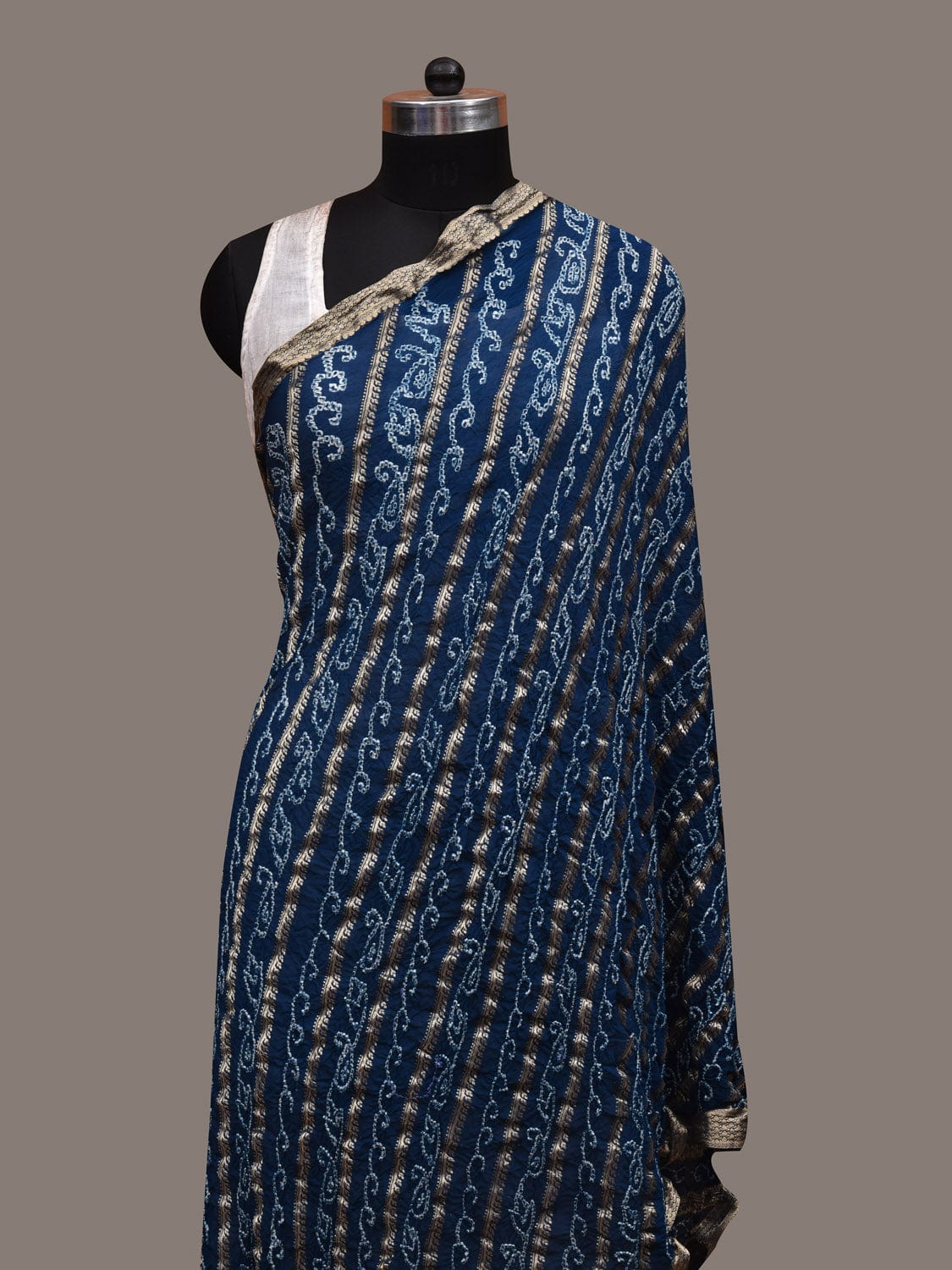 Dark Blue Bandhani Banaras Georgette Dupatta with Diagonal Design ds2914