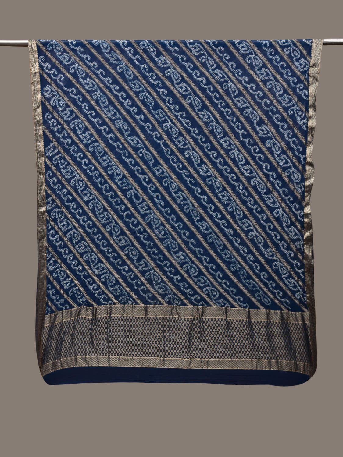 Dark Blue Bandhani Banaras Georgette Dupatta with Diagonal Design ds2914