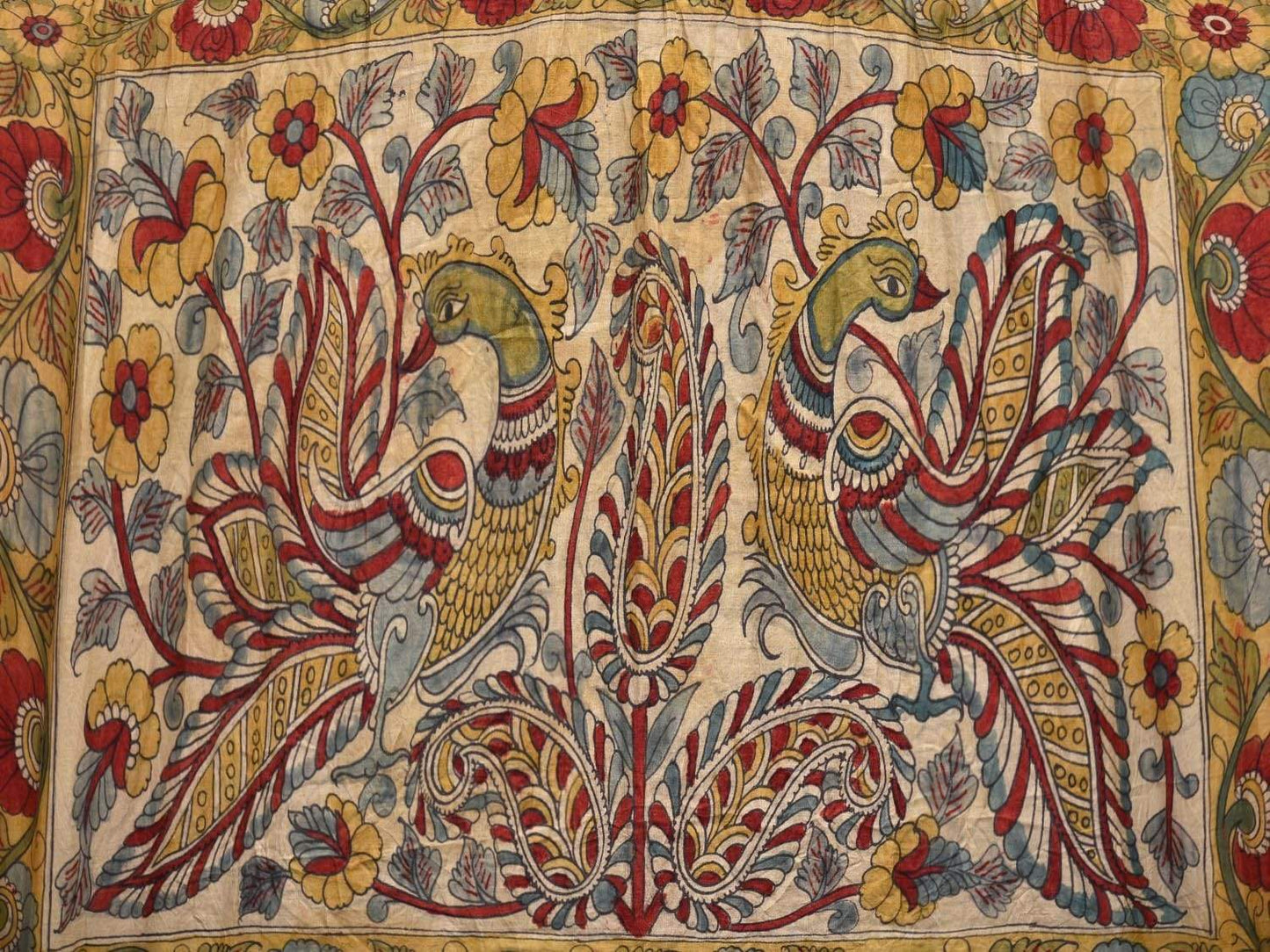 Dark Blue Bandhani Kalamkari Silk Handloom Saree with Border and Pallu Design bn0286